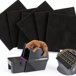 Carbon Filter Replacement Pads Cat Litter Box Black 6pk 4.5x4.1 Inch-0