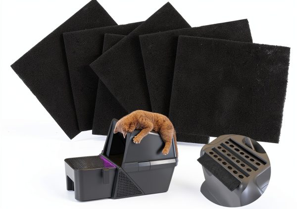 Carbon Filter Replacement Pads Cat Litter Box Black 6pk 4.5x4.1 Inch-0